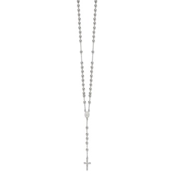 Sterling Silver Polished and Beaded Rosary 24 inch Necklace — alternate view