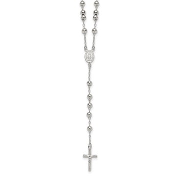 Sterling Silver Polished and Beaded Rosary 24 inch Necklace