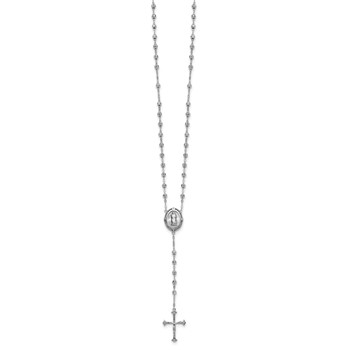 Sterling Silver Rhodium-plated CZ Diamond-cut Beaded 18 inch Rosary Necklace — alternate view