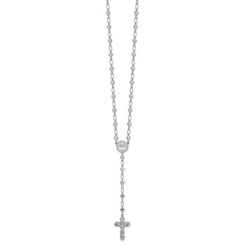 Sterling Silver Rhodium-plated Polished CZ and Diamond-cut Crosses 30.5 inch Rosary Necklace — alternate view