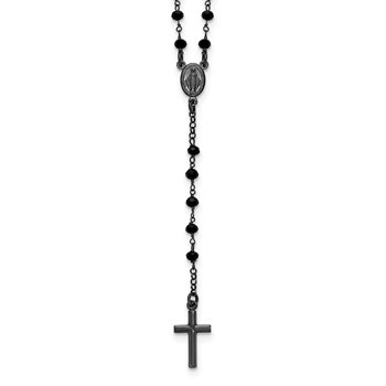 Sterling Silver Black Rhodium-plated Crystal 18.5 inch with 0.5 inch extender Rosary Necklace