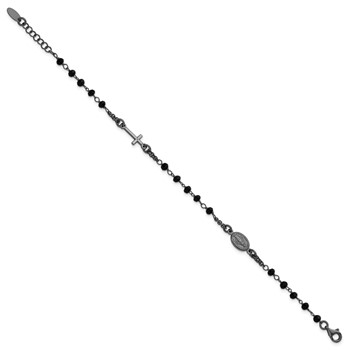 Sterling Silver Black Rhodium-plated Crystal 7 inch with 0.75 inch extender Rosary Themed Bracelet — alternate view