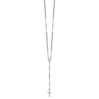 Sterling Silver Rhodium-plated Beaded 17 inch with 1.5 inch extender Rosary Necklace — alternate view