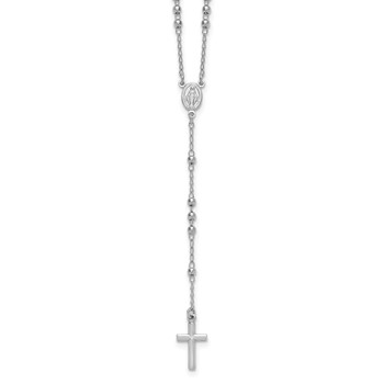 Sterling Silver Rhodium-plated Beaded 17 inch with 1.5 inch extender Rosary Necklace