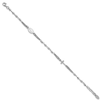 Sterling Silver Rhodium-plated 7.25 inch with 0.5 inch extender Rosary Themed Bracelet — alternate view