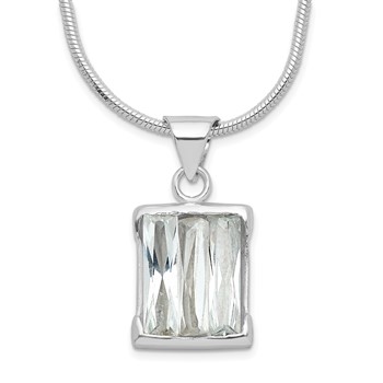 Sterling Silver Rectangular Design CZ Necklace