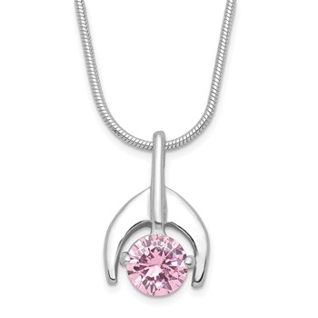 Sterling Silver Pink CZ Pendant w/Chain
