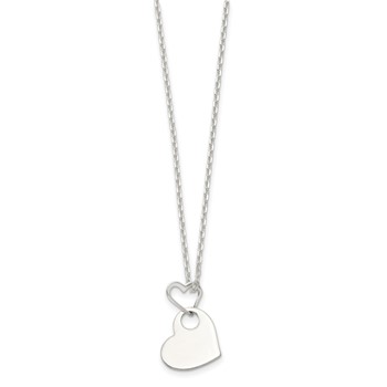 Sterling Silver Open Heart Holding A Heart Dangle 16 inch Necklace — alternate view