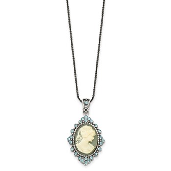 Sterling Silver Antiqued with Crystal Resin Cameo 16 inch Necklace — alternate view