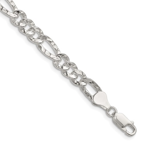 Sterling Silver 6.3mm Hammered Figaro Chain