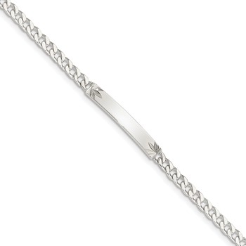 Sterling Silver Polished Engraveable Curb Link ID Bracelet