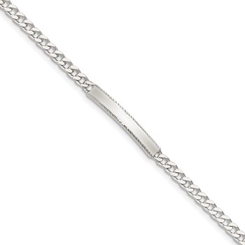 Sterling Silver Diamond-cut Engraveable Curb Link ID Bracelet