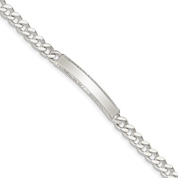 Sterling Silver Diamond-cut Engraveable Curb Link ID Bracelet