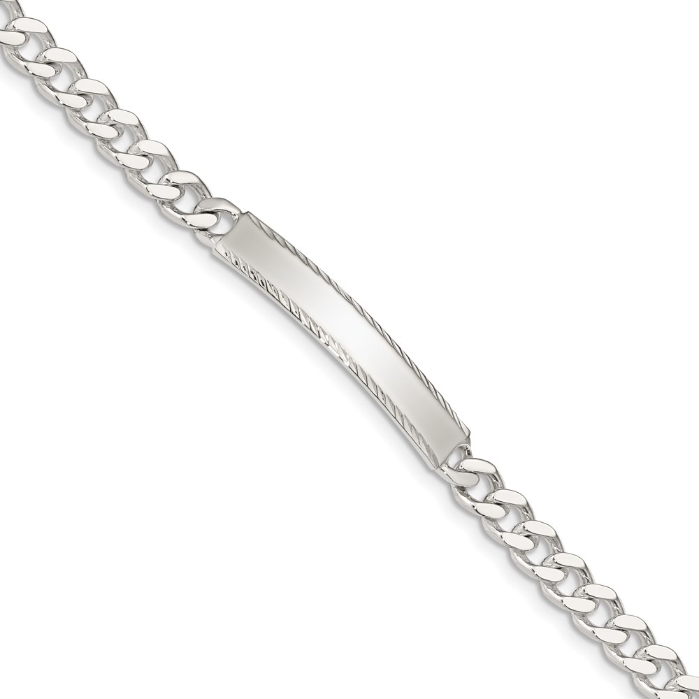 Sterling Silver Diamond-cut Engraveable Curb Link ID Bracelet