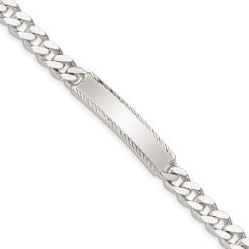 Sterling Silver Diamond-cut Engraveable Curb Link ID Bracelet