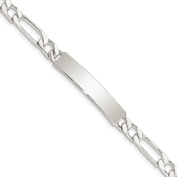 Sterling Silver 7inch Polished Engraveable Figaro Link ID Bracelet