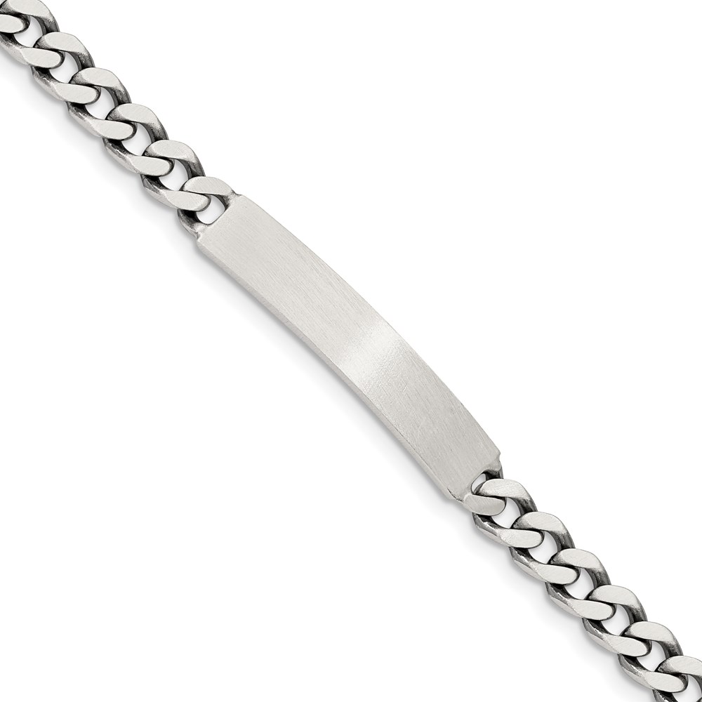 Sterling Silver 7inch Engraveable Antiqued Curb Link ID Bracelet