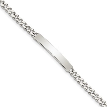 Sterling Silver Polished Engraveable Curb Link ID Bracelet