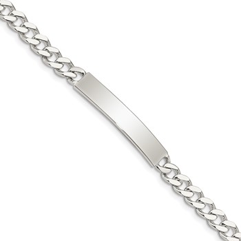 Sterling Silver Polished Engraveable Curb Link ID Bracelet