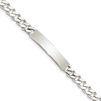 Sterling Silver Polished Engraveable Curb Link ID Bracelet