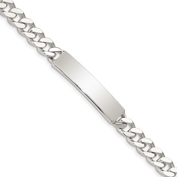 Sterling Silver Polished Engraveable Curb Link ID Bracelet