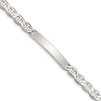 Sterling Silver Polished Engraveable Anchor Link ID Bracelet
