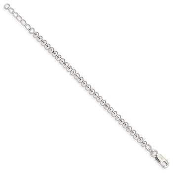 Sterling Silver Polished Beaded Chain with 1in Ext. Children's Bracelet — alternate view