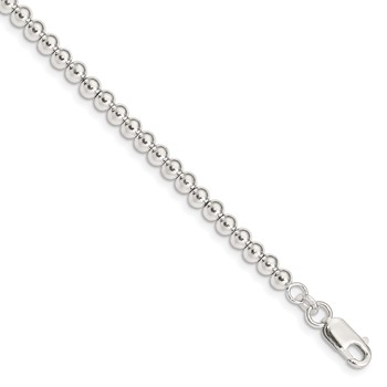Sterling Silver Polished Beaded Chain with 1in Ext. Children's Bracelet