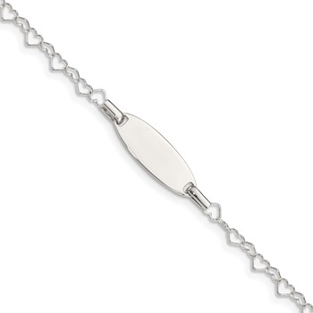 Sterling Silver Polished Engraveable Children's ID Heart Link Bracelet