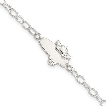 Sterling Silver Polished Angel Baby Engraveable ID Bracelet