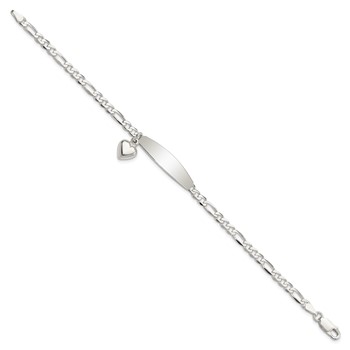 Sterling Silver Polished Figaro ID Heart Dangle Bracelet — alternate view