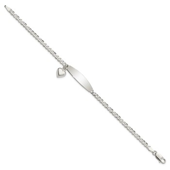 Sterling Silver Polished Curb Link ID Heart Dangle Bracelet — alternate view