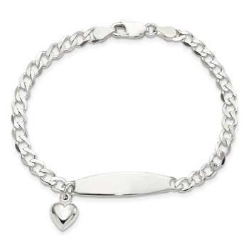 Sterling Silver Polished Curb Link ID Heart Dangle 8.5in Bracelet — alternate view