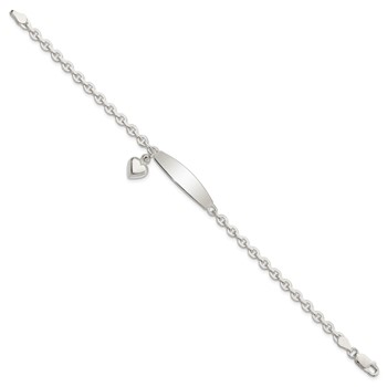 Sterling Silver Polished Rolo Link ID Heart Dangle Bracelet — alternate view