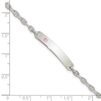 Sterling Silver Polished ID with Pink CZ Bracelet — alternate view