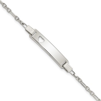 Sterling Silver Polished Childrens ID with Heart Bracelet