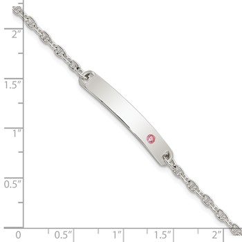 Sterling Silver Polished Childrens ID with Pink CZ Bracelet — alternate view