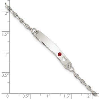 Sterling Silver Polished Childrens ID with Red CZ Heart Bracelet — alternate view
