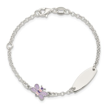 Sterling Silver Childrens Enameled Butterfly 5.5in Plus 1IN EXT ID Bracelet — alternate view