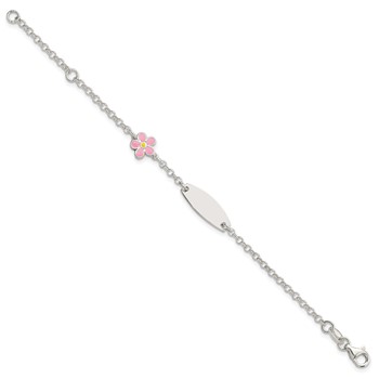 Sterling Silver Childrens Enameled Flower 5in Plus 1IN EXT ID Bracelet — alternate view