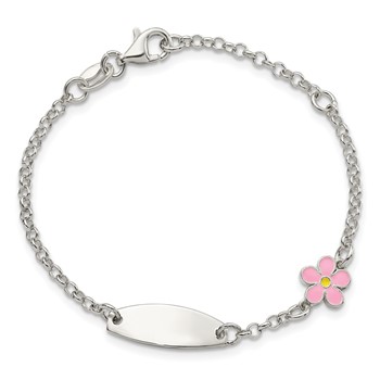 Sterling Silver Childrens Enameled Flower 5.5in Plus 1IN EXT ID Bracelet — alternate view