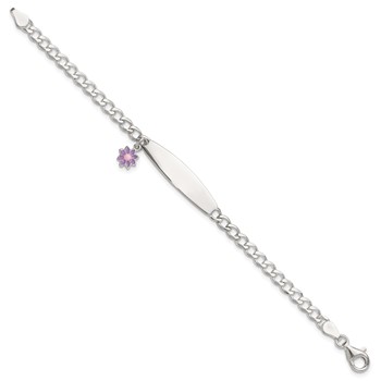 Sterling Silver Polished Enameled Flower Children's ID Bracelet — alternate view