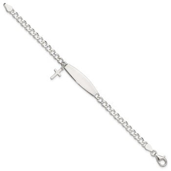 Sterling Silver Polished Cross Dangle ID Children's Bracelet — alternate view