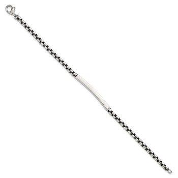 Sterling Silver Antiqued Round Box Chain 8 Inch ID Bar Mens Bracelet — alternate view