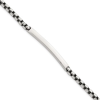 Sterling Silver Antiqued Round Box Chain 8 Inch ID Bar Mens Bracelet