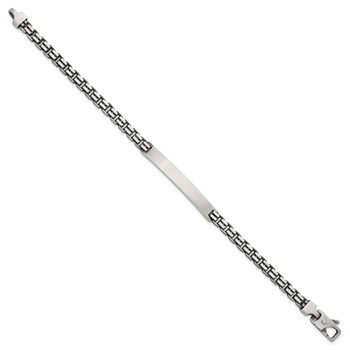 Sterling Silver Antiqued Brushed Fancy Box Link 6.00 x 48mm Rectangle Plate 8 inch ID Bracelet — alternate view