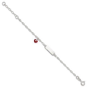 Sterling Silver Polished Red and White Enameled Heart Charm 5 inch with 1 inch extension Childrens ID Bracelet — alternate view