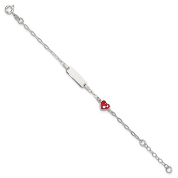 Sterling Silver Polished Red and White Enameled Heart 5 inch with 1 inch extension Childrens ID Bracelet — alternate view