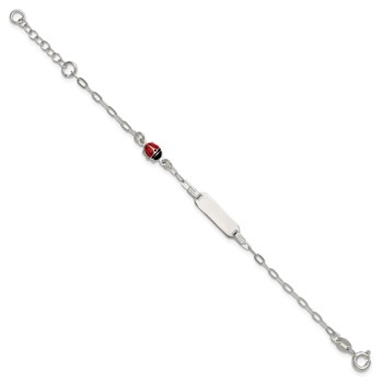 Sterling Silver Polished Red and Black Enameled Ladybug 6 inch with 1 inch extension Childrens ID Bracelet — alternate view