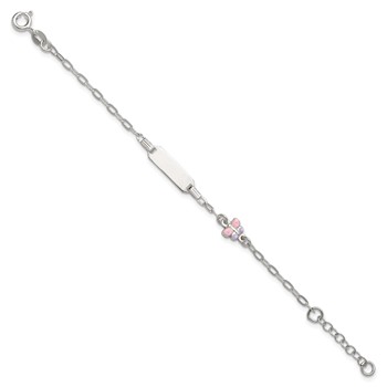 Sterling Silver Polished Pink and Purple Enameled Butterfly 5 inch with 1 inch extension Childrens ID Bracelet — alternate view